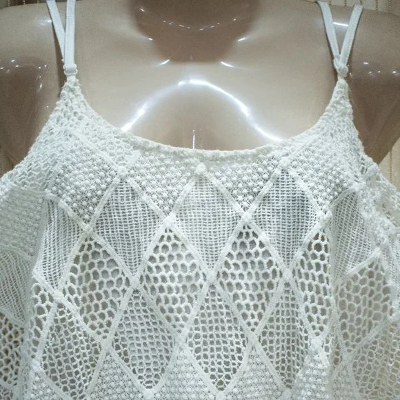 Off White Cotton Crochet Knit Flare Crop top (M) - NWOT - Picture 4 of 8